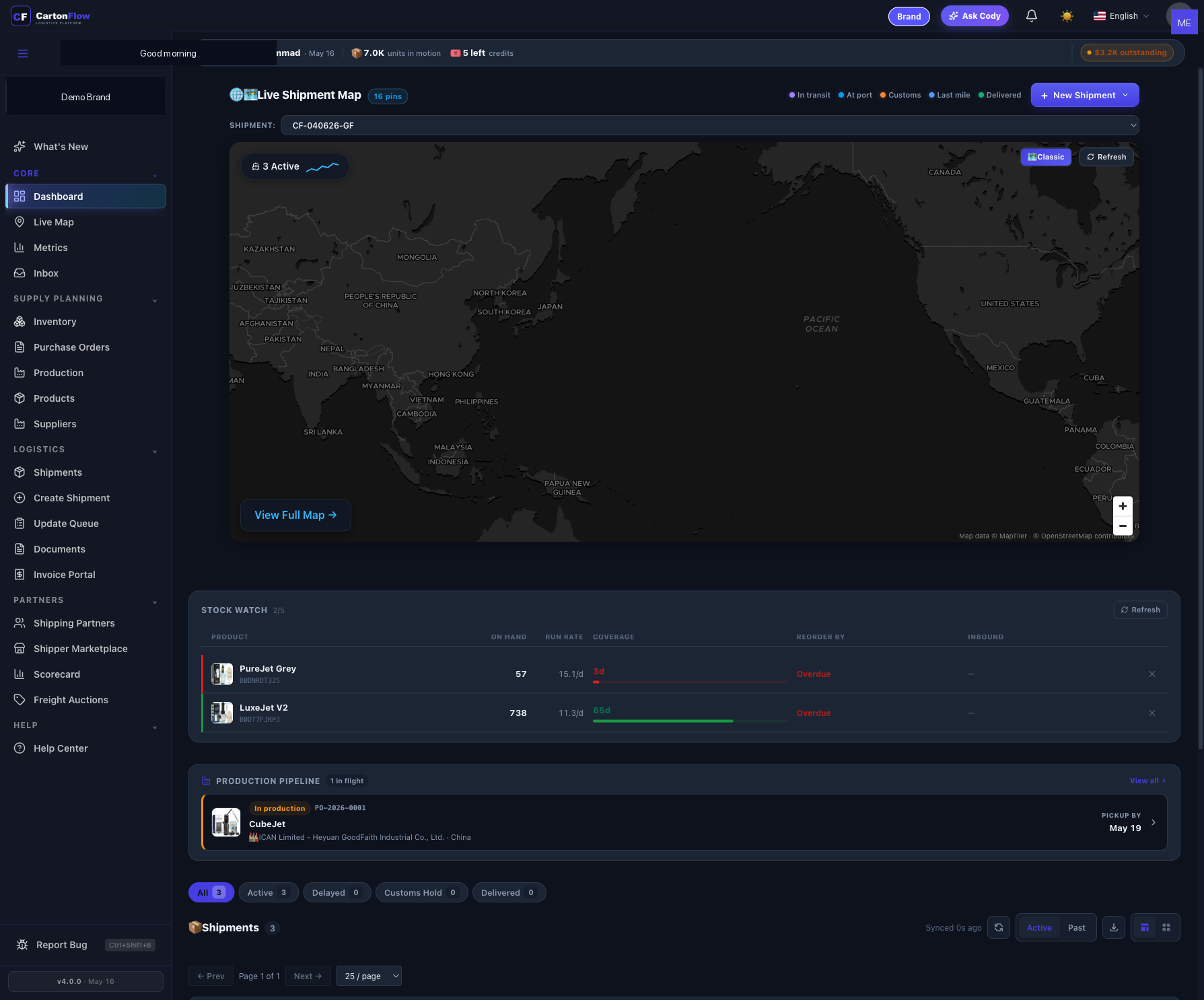 CartonFlow Mission Control dashboard