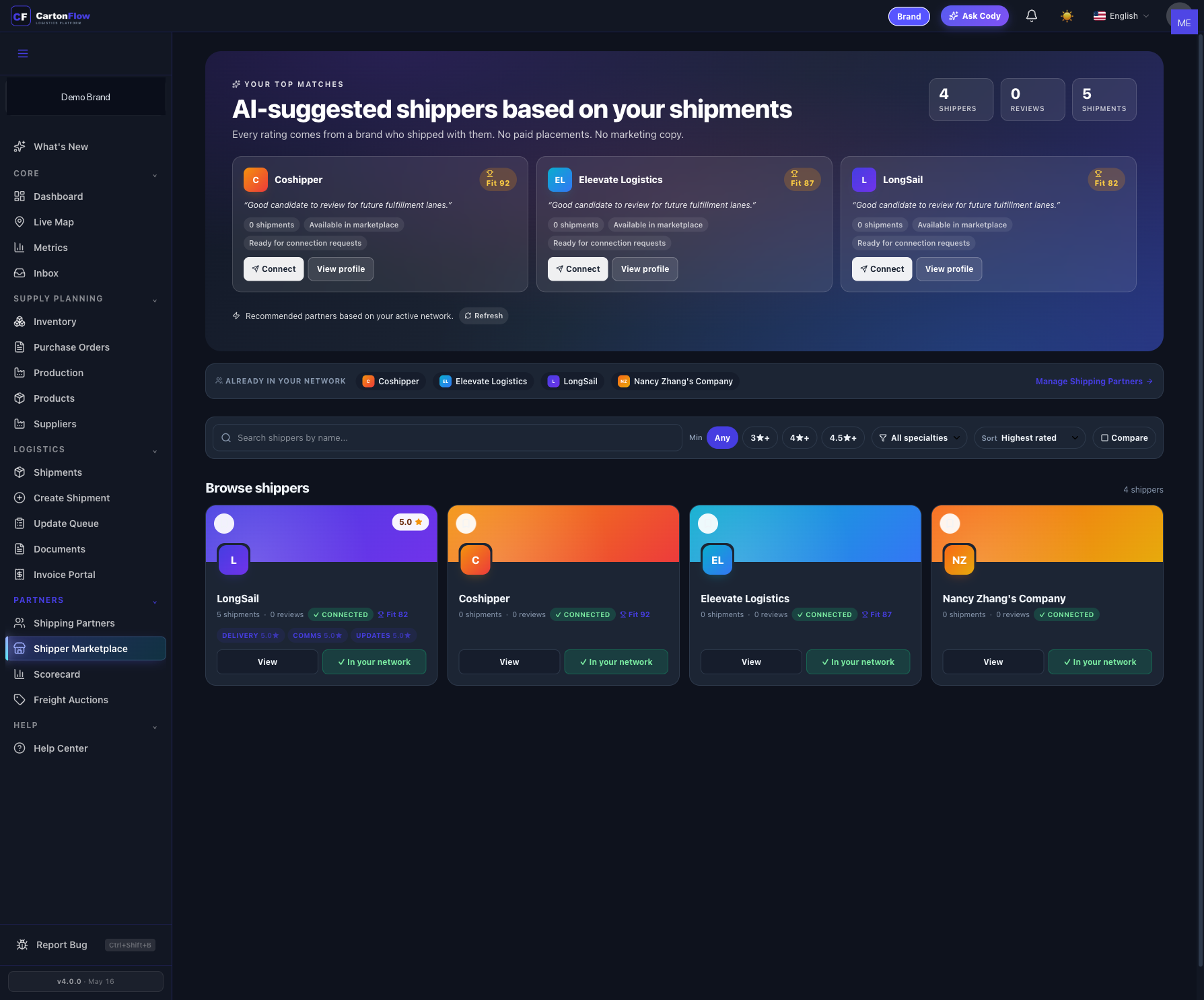 Shipper Marketplace with AI-suggested shippers